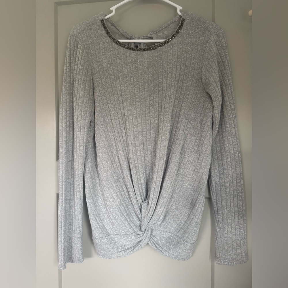 Juicy Couture Women’s Twist Grey Top W/Jeweled Neckline size small